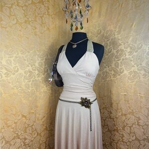 ✨Vintage Y2K Boho Shimmer Champagne Ruched Fairy Midi Dress✨